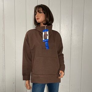 Kirkland Signature Women's  Brown  Fleece Quarter Zip Pullover Sweatshirt Sz L